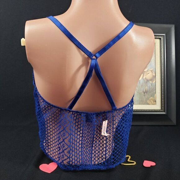 VS Blue Sexy FishNet Lace Cross Back Straps Tank S - Picture 3 of 4